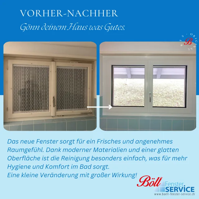 Vorher-Nachher-Collage: Glasbausteinfenster und neue Fensteranlage